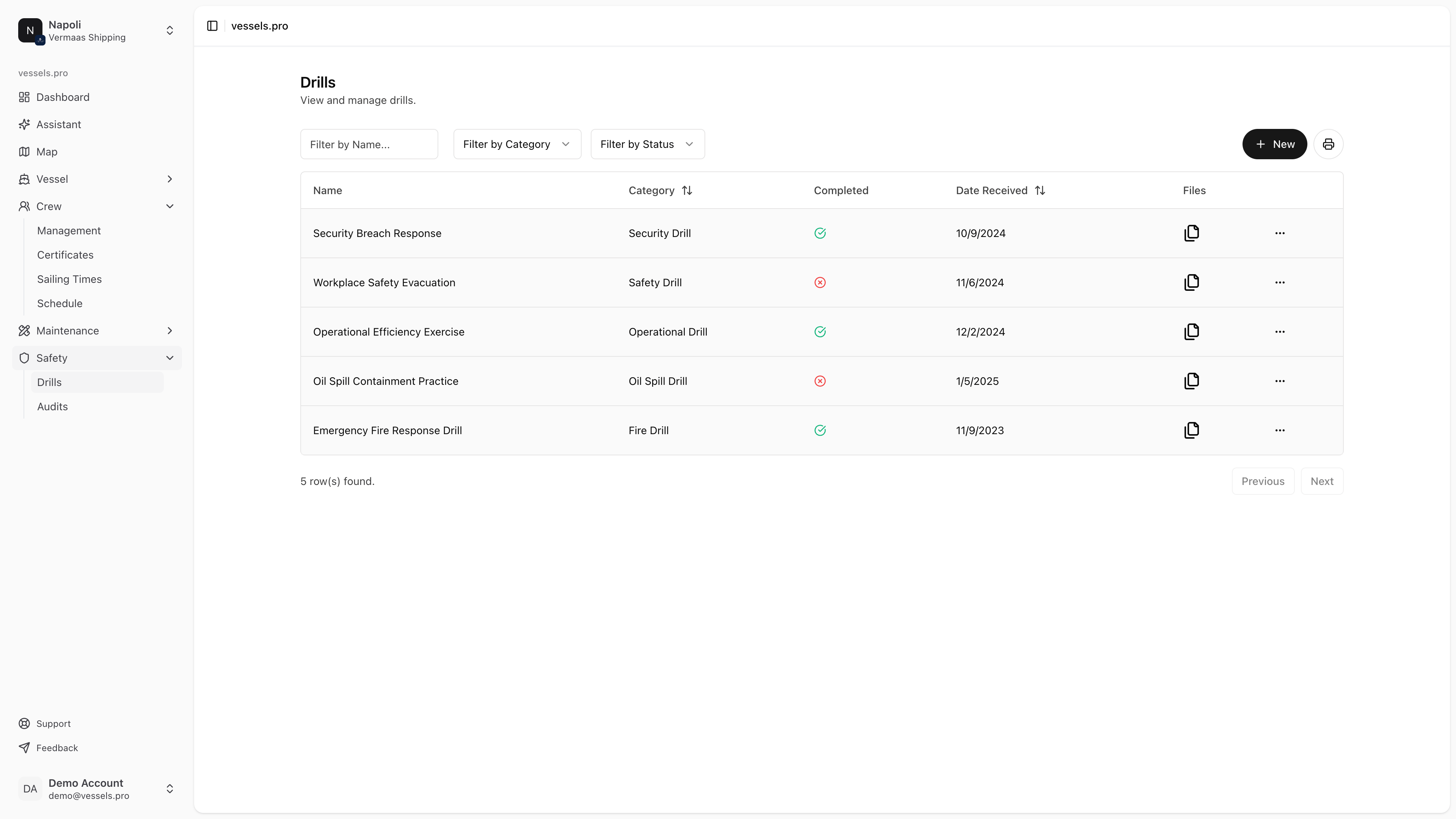 Safety drills dashboard